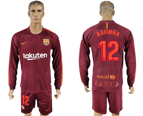 Barcelona #12 Rafinha Sec Away Long Sleeves Soccer Club Jersey